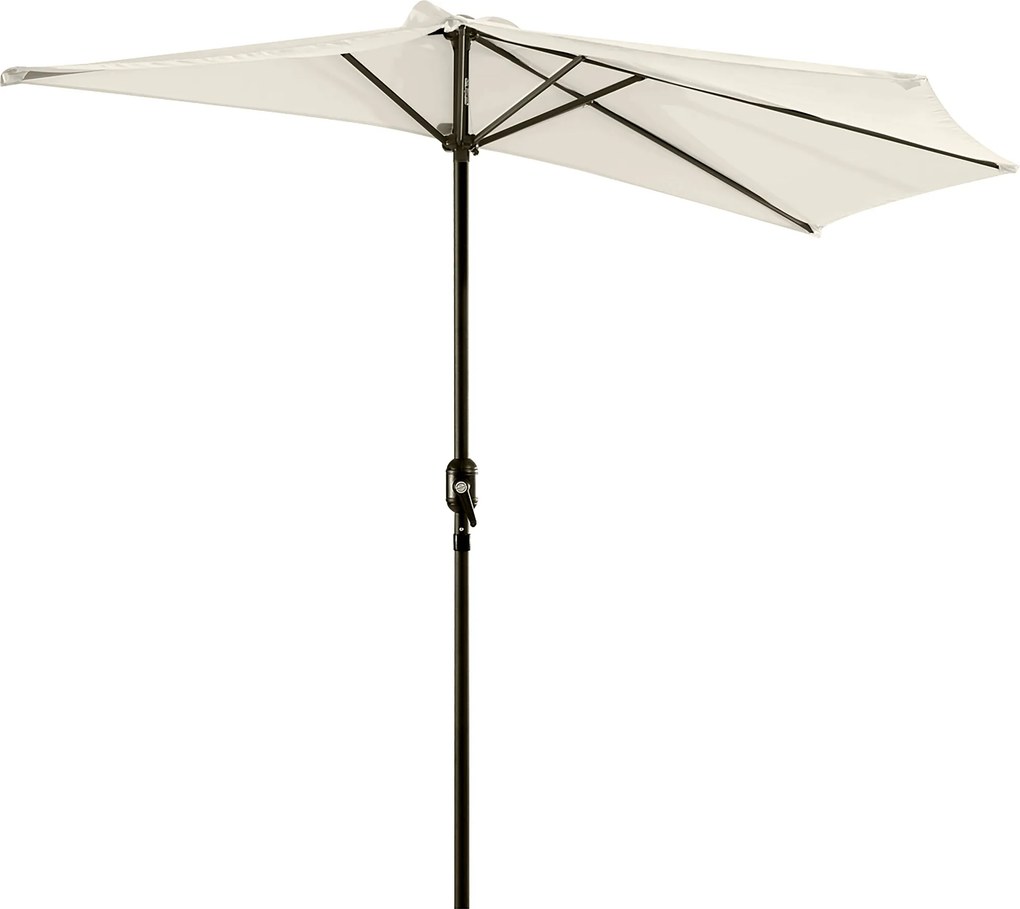 Outsunny Meio guarda-sol para varanda 5 varetas em metal com chaminé 2,93 x 1,5 x 2,49 m poliéster de alta densidade creme | Aosom Portugal
