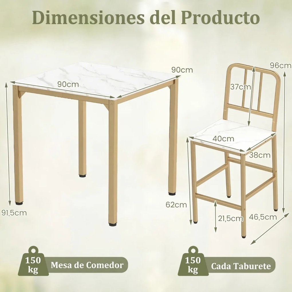 Conjunto de mesa de jantar alta e 4 bancos para 4 pessoas com tampo em imitação de mármore, mesa quadrada moderna branco