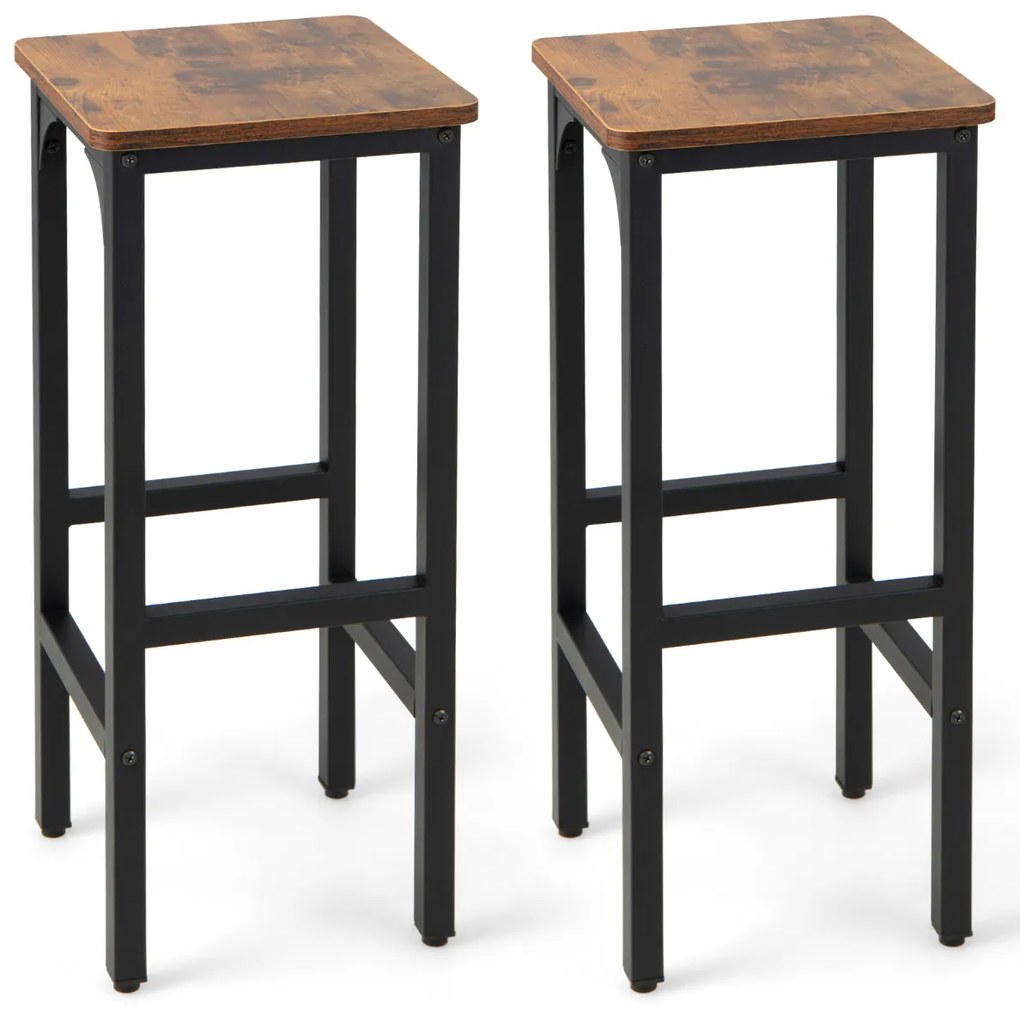 Conjunto de 2 bancos de bar com 71,5 cm de altura e estrutura metálica com apoio para os pés para sala de jantar Cozinha Pub Restaurante Castanho