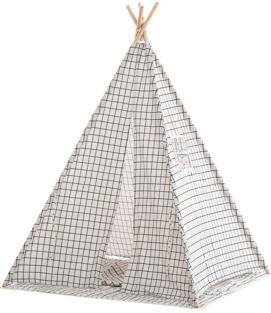 Tenda de brincar Esna em xadrez 155 x 120 x 120 cm Cinzento