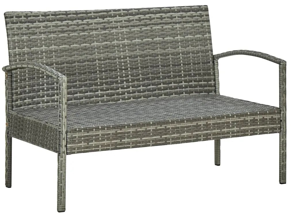 4 pcs conjunto lounge de jardim c/ almofadões vime PE cinzento