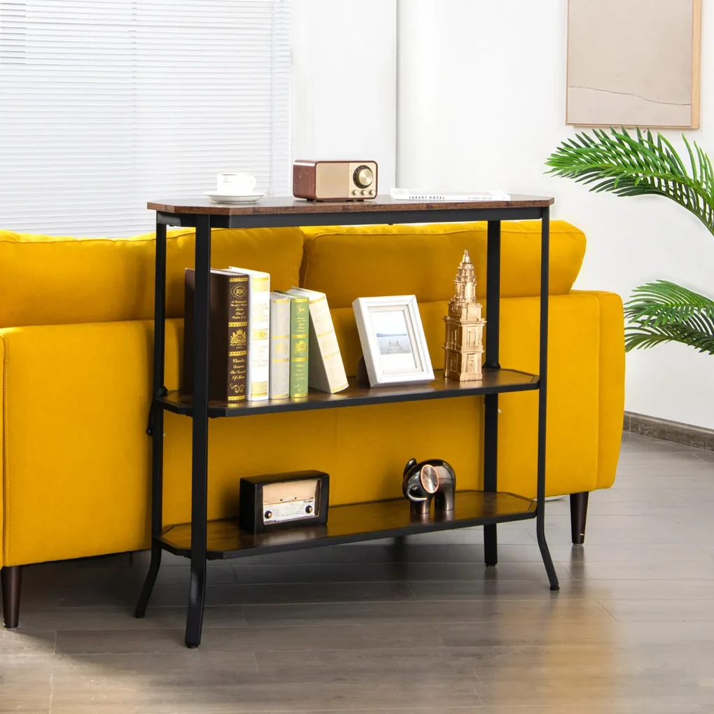 Mesa Industrial de 3 níveis Mesa de Sofás Longo Estreito Mesa Aberta ...