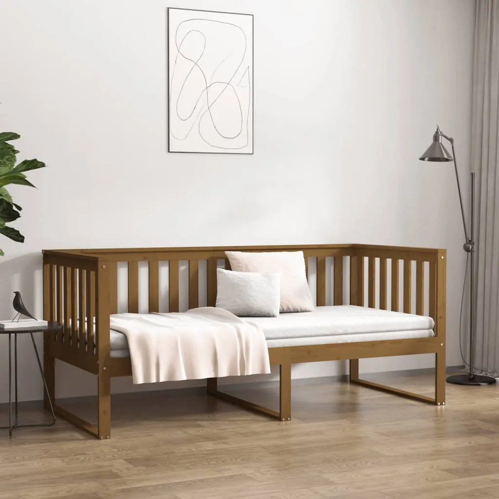 Sofá-cama 100x200 cm madeira pinho maciça castanho mel