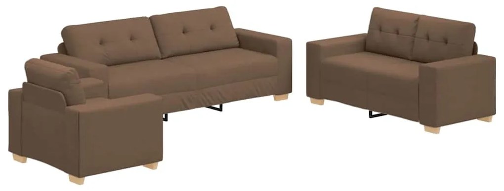 Conjunto de Sofás de 3 Peças com Almofadas em Tecido Castanho