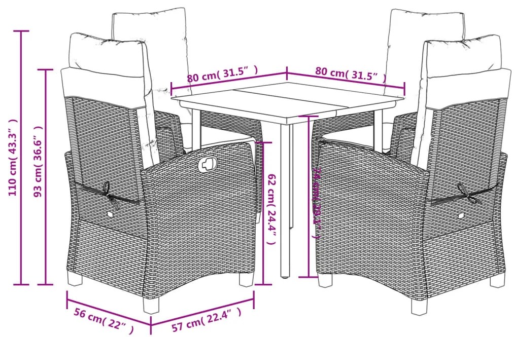 5 pcs conjunto de jantar p/ jardim c/ almofadões cinzento claro