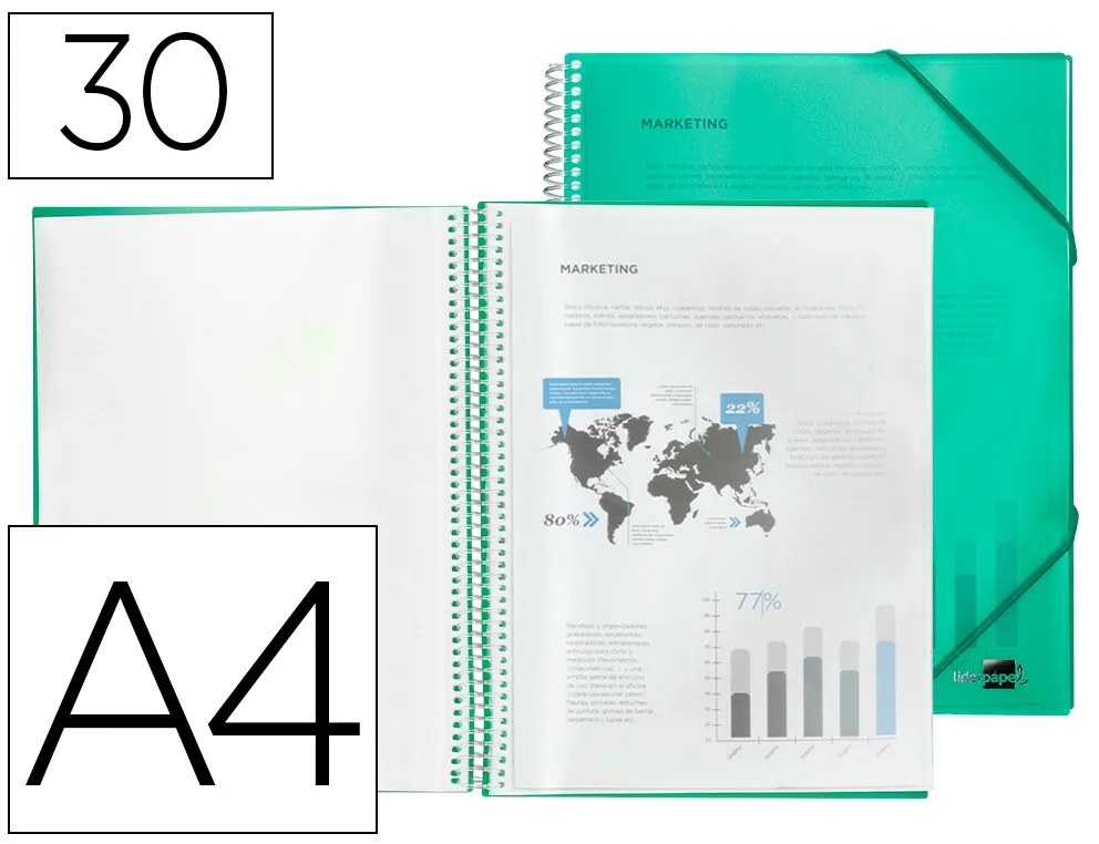 Capa Catalogo Liderpapel com Espiral 30 Bolsas Polipropileno Din a4 Verde