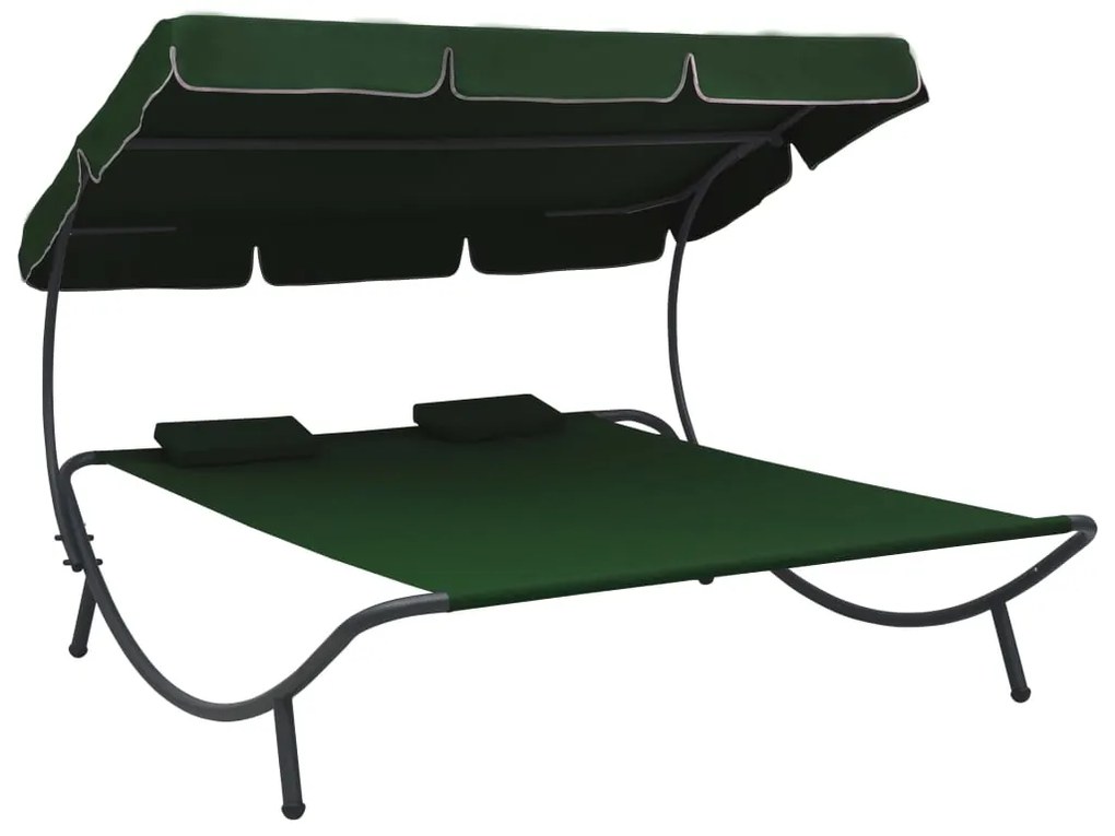 Espreguiçadeira com toldo e almofadas verde