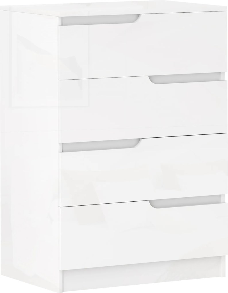 HOMCOM Cômoda moderna, guarda-roupa, 4 gavetas, madeira, proteção anti-tombamento, pés com almofadas, branco | Aosom Portugal