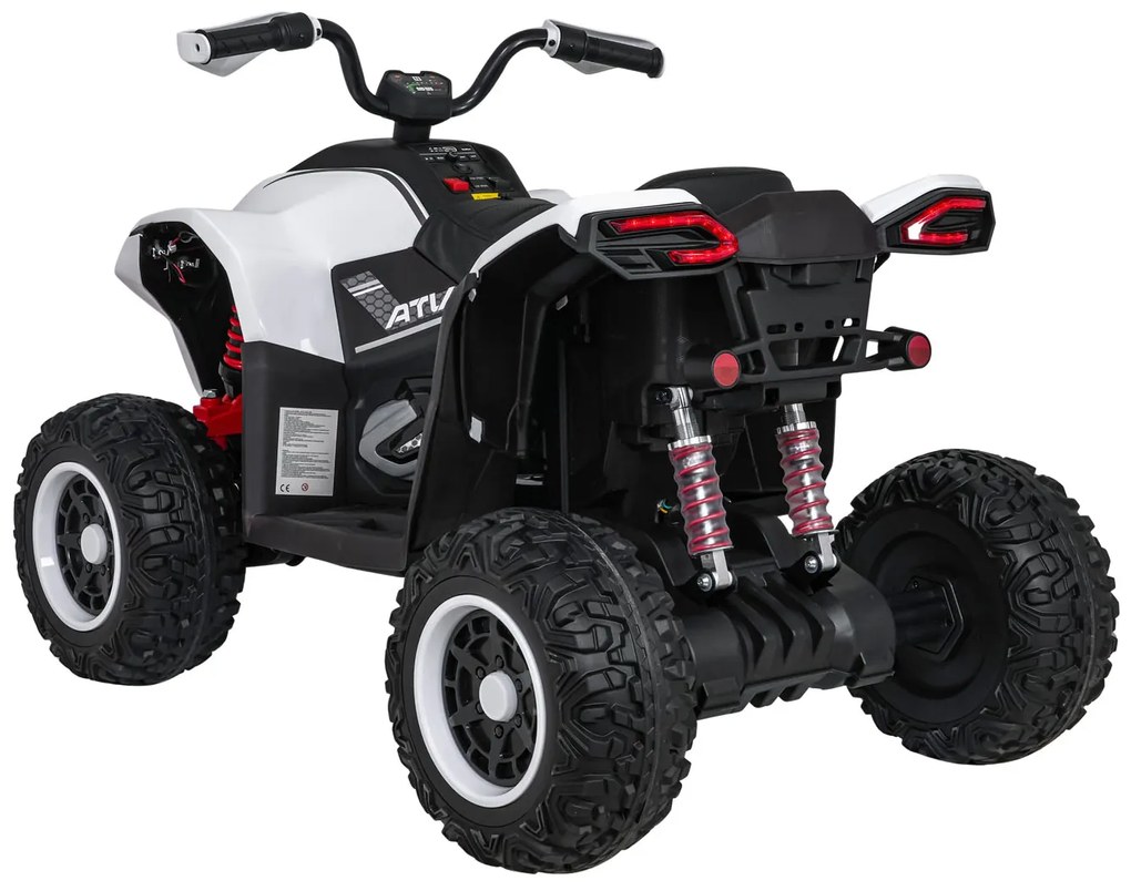 Moto 4 elétrica para crianças 12V 4x4 Fast Wheel, Controle remoto, Rodas Espuma EVA, assento couro ecológico Branca