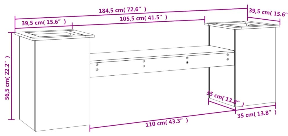 Banco c/ vasos 184,5x39,5x56,5cm madeira de pinho maciça branco