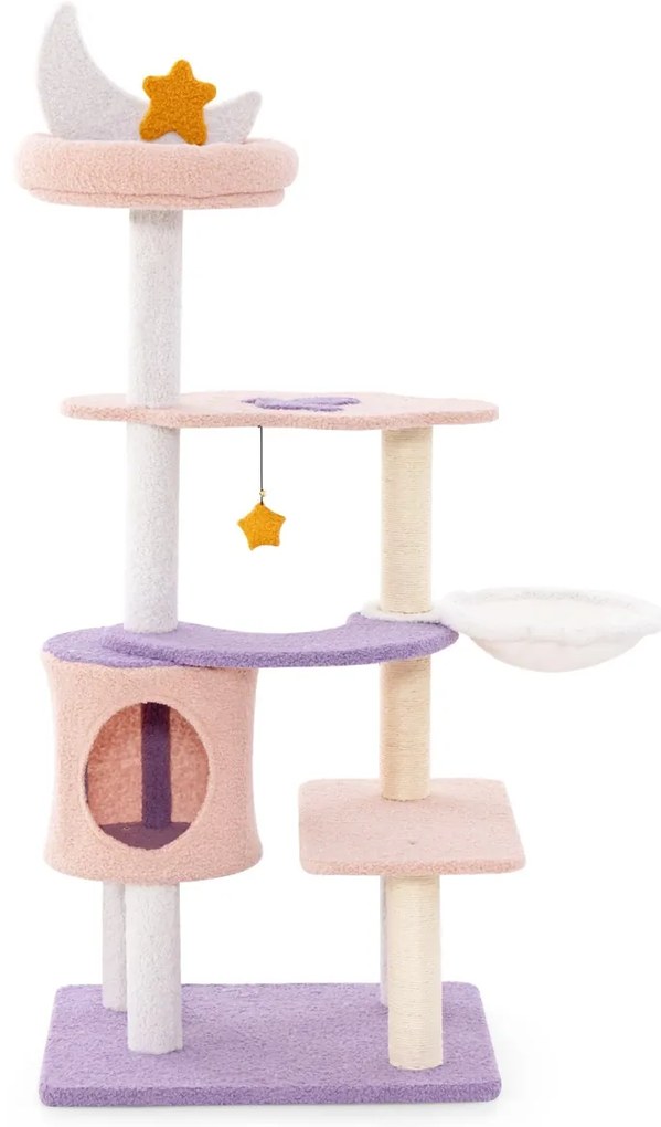 Arranhador para gatos de vários níveis com poste de arranhar coberto de sisal Rede de pelúcia brinquedos Roxo