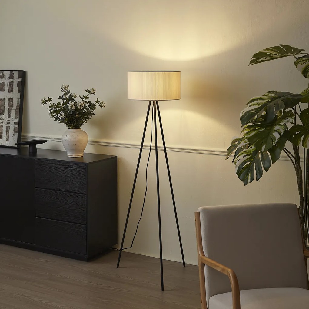 Candeeiro de pé tripé moderno branco com abajur de veludo - Luz