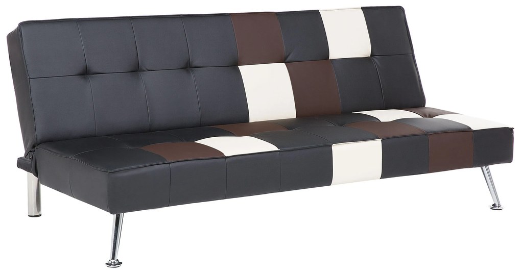 Sofá-cama de 3 lugares em pele sintética patchwork preto castanho e branco OLSKER Beliani