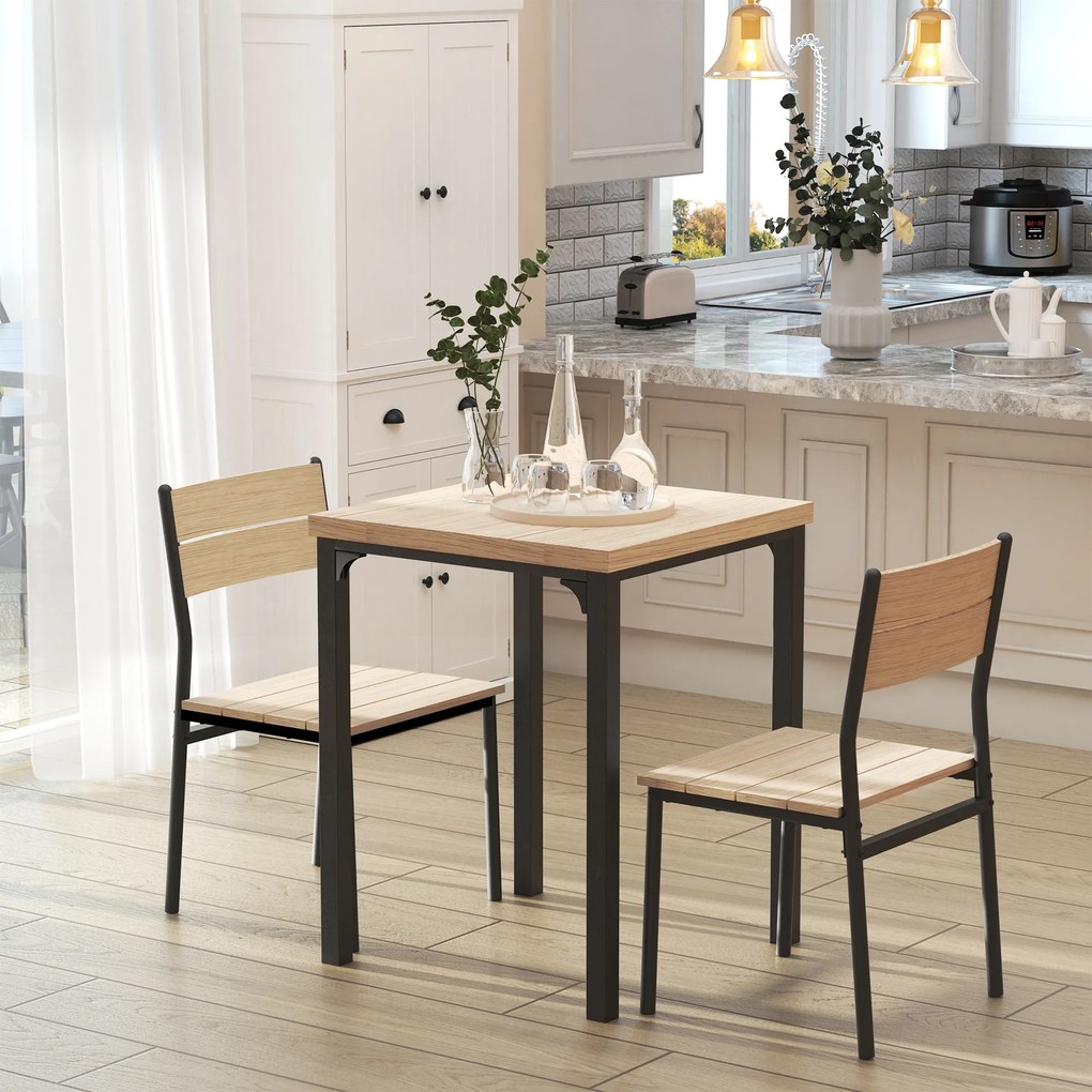 Conjunto de mesa e cadeiras para 2 pessoas, conjunto de jantar de 3 peças com 2 cadeiras encaixáveis em carvalho claro