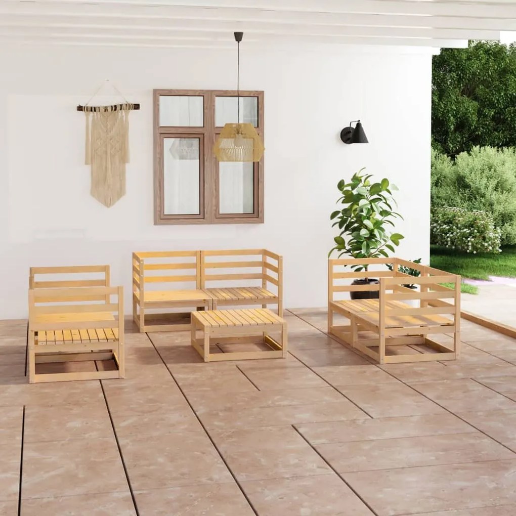 vidaXL 7 pcs conjunto lounge de jardim pinho maciço