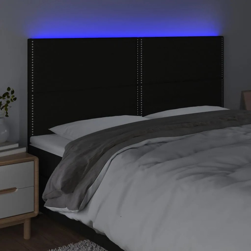 Cabeceira de cama c/ luzes LED tecido 180x5x118/128 cm preto