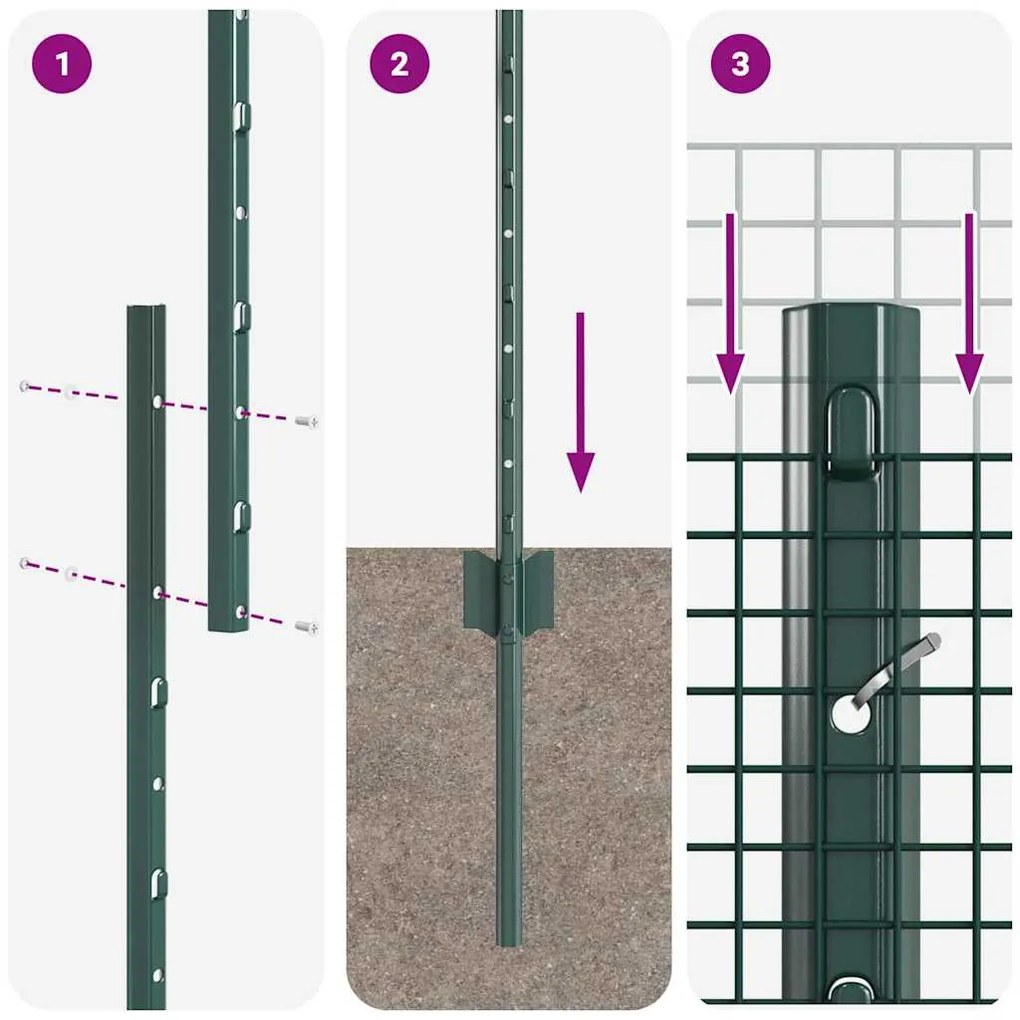 Cerca de Arame Soldado com 11 Postes em U Verde 1,6x25 m Aço