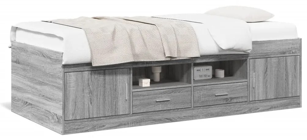 vidaXL Sofá-cama com gavetas sem colchão 100x200 cm cinzento sonoma