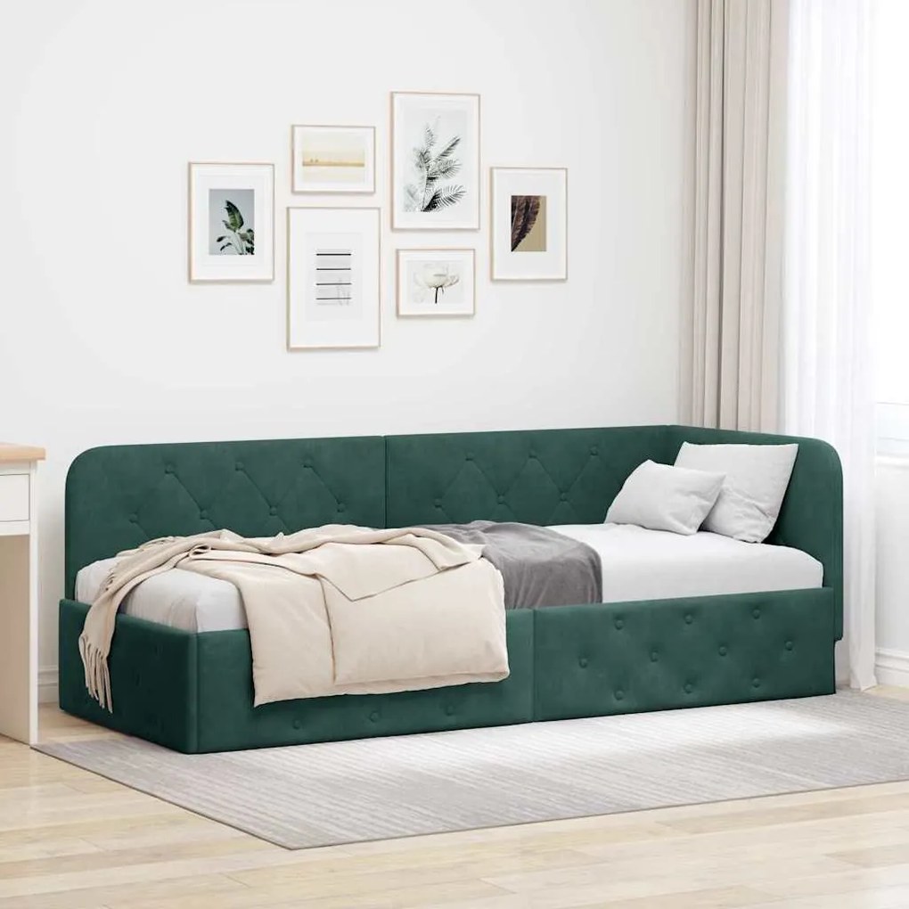 vidaXL Estrutura de Cama de Canto Verde Escuro 80 x 200 cm Veludo