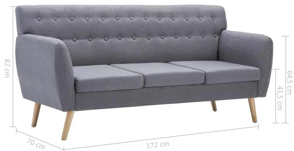 Sofá de 3 lugares estofos de tecido 172x70x82 cm cinzento claro