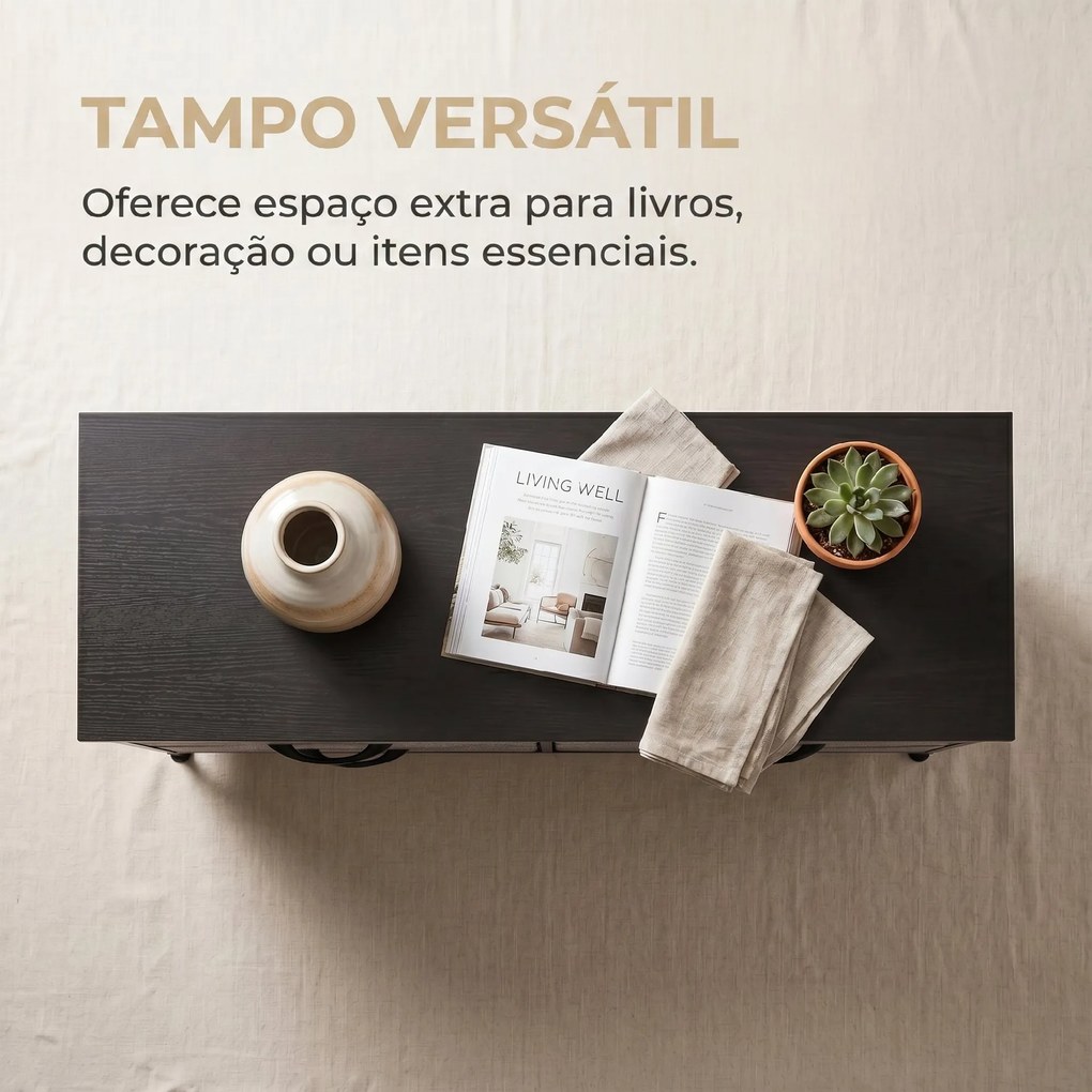 Cómoda com 5 Gavetas de Tecido com Estrutura de Aço Para Sala Escritório 100x30x53 cm Preto e Cinza Escuro