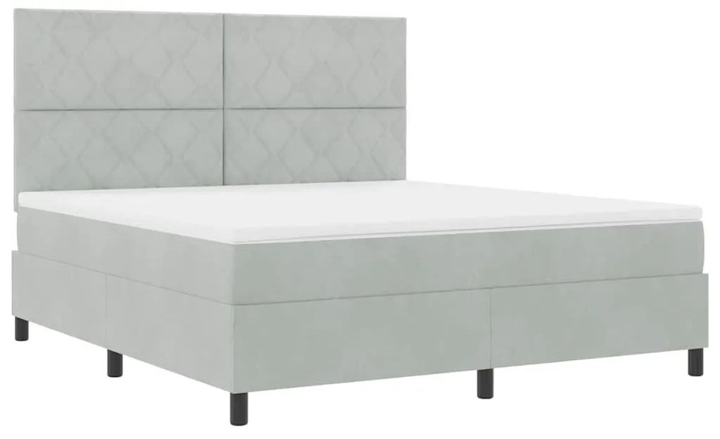 Cama Box Spring vidaXL com Colchão Cinza Claro Super King Veludo