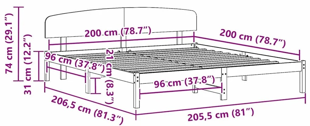 Estrado de Cama com Cabeceira 200x200 cm Madeira Maciça de Pinho