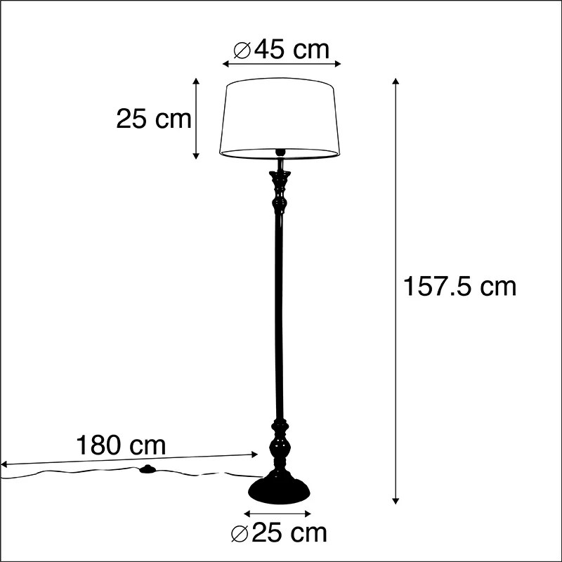 Candeeiro de pé com abajur de algodão preto com dourado 45 cm - Classico Clássico / Antigo