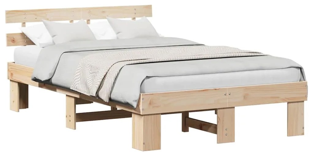 Estrado de Cama com Cabeceira 120x190 cm Madeira Maciça de Pinho