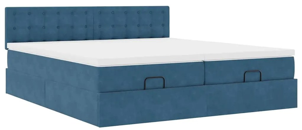 Estrutura cama otomana colchões 180x200 cm veludo azul escuro