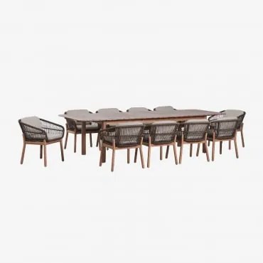 Conjunto De Mesa Retangular Extensível Duala 250-310x105 Cm E 10 Cadeiras De Jardim Em Madeira De Acácia E Corda Trançada Karvia Castanho Acácia & Tec