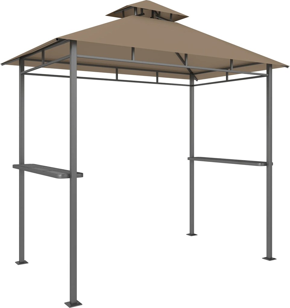 Outsunny Abrigo para churrasco exterior, tenda de jardim 245x146x255cm em metal, teto duplo, 2 prateleiras laterais, marrom | Aosom Portugal