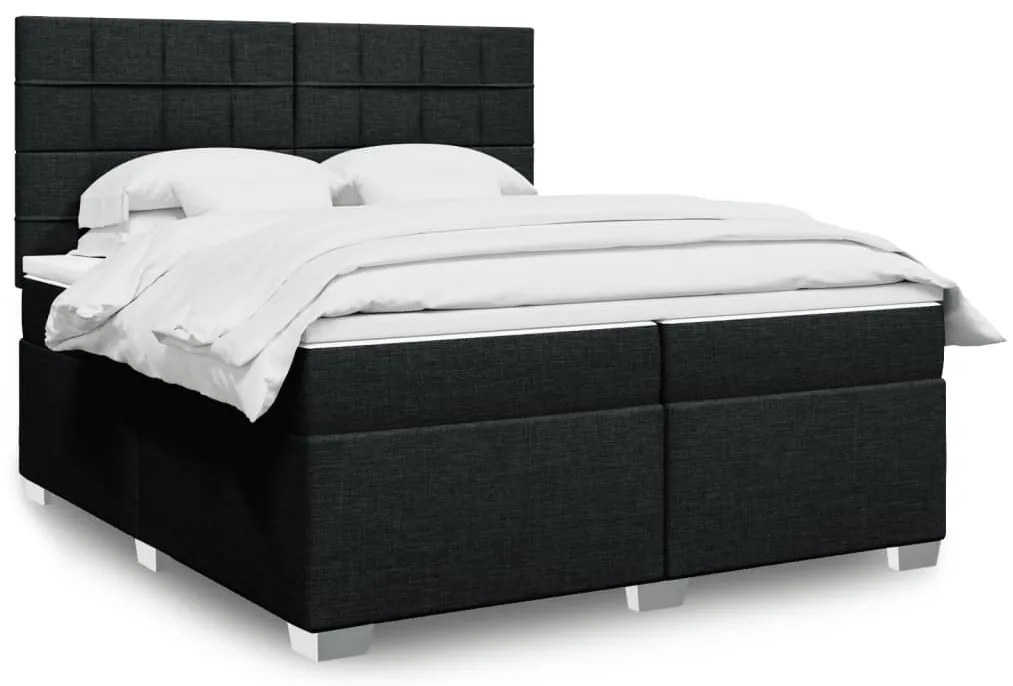 Cama com molas/colchão 200x200 cm tecido preto