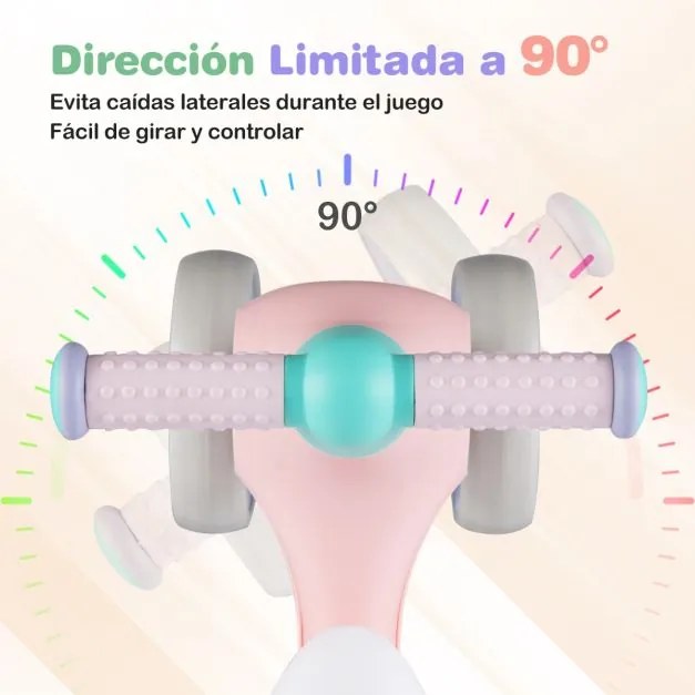 Bicicleta de equilíbrio para crianças com 4 rodas, montagem rápida, assento ajustável 1-3 anos, Rosa