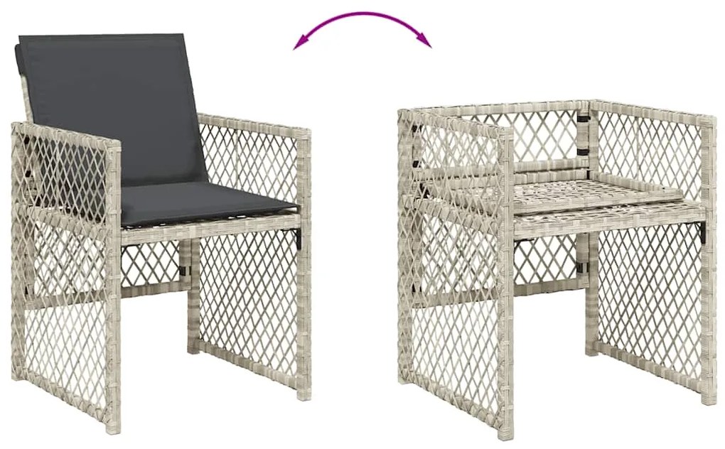 13 pcs conj. jantar jardim c/ almofadões vime PE cinzento-claro