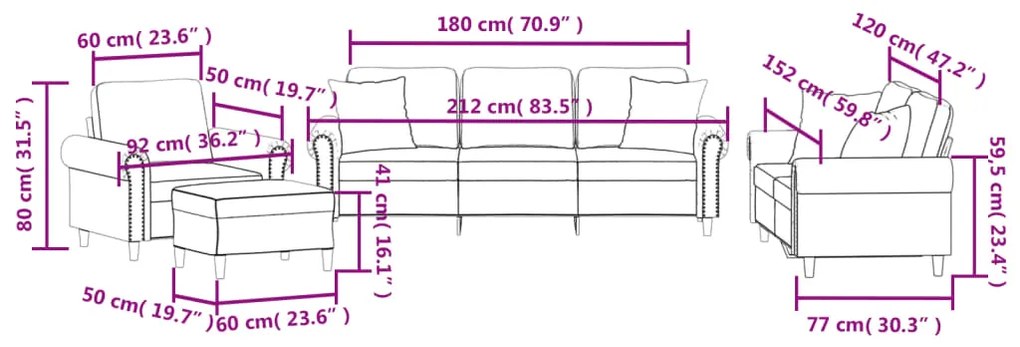 4 pcs conjunto de sofás com almofadas veludo cinzento-claro