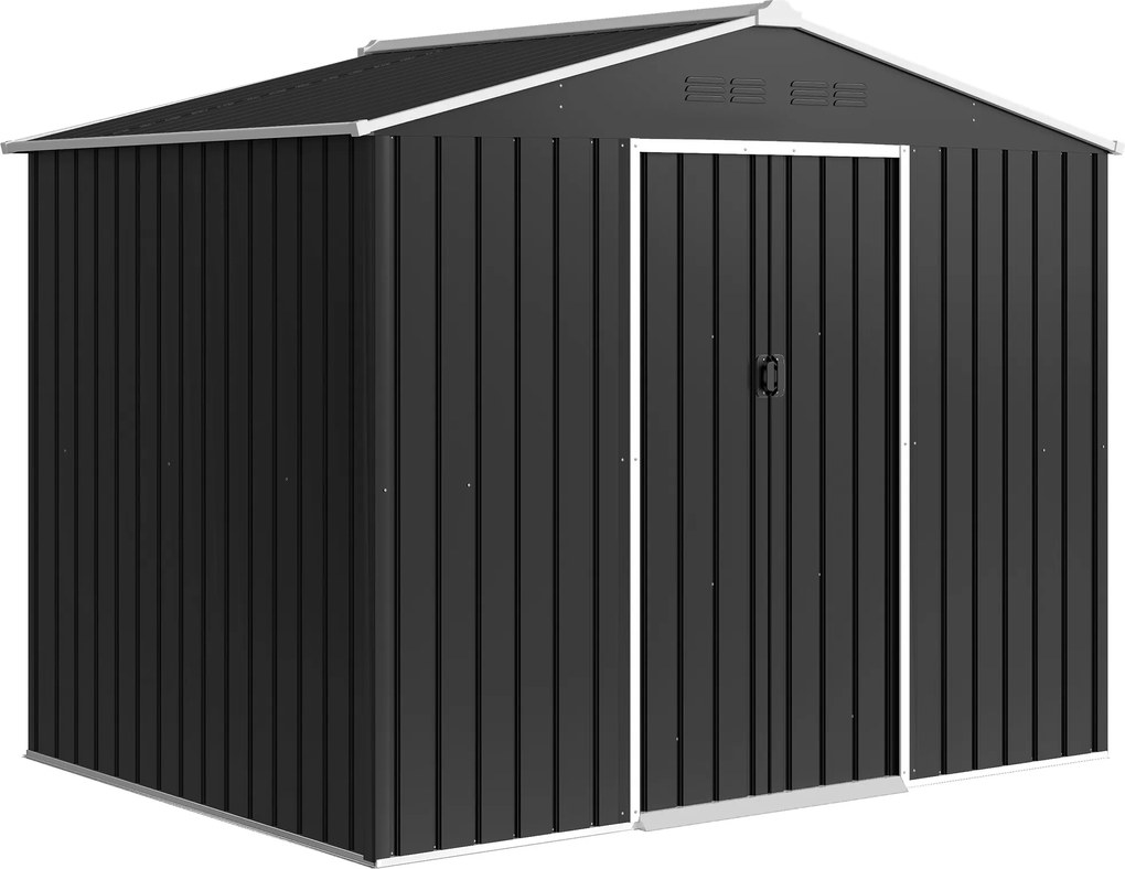 Outsunny Abrigo de Jardim Exterior 3,6 m² 236x171x191 cm com Portas Deslizantes e Aberturas de Ventilação Cinzento Escuro | Aosom Portugal