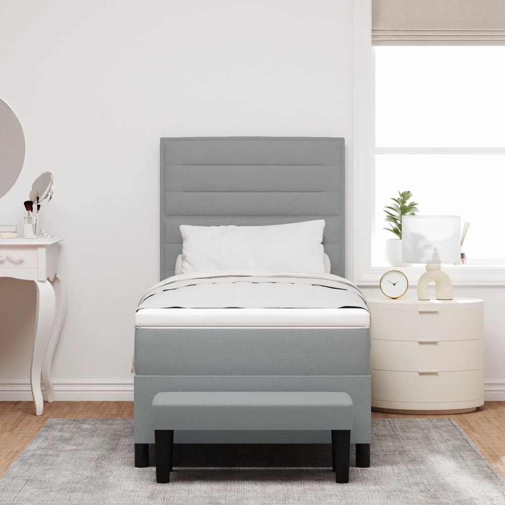 Cama Box Spring com Colchão & Banco Cinzento-Claro 90x200 cm Tecido