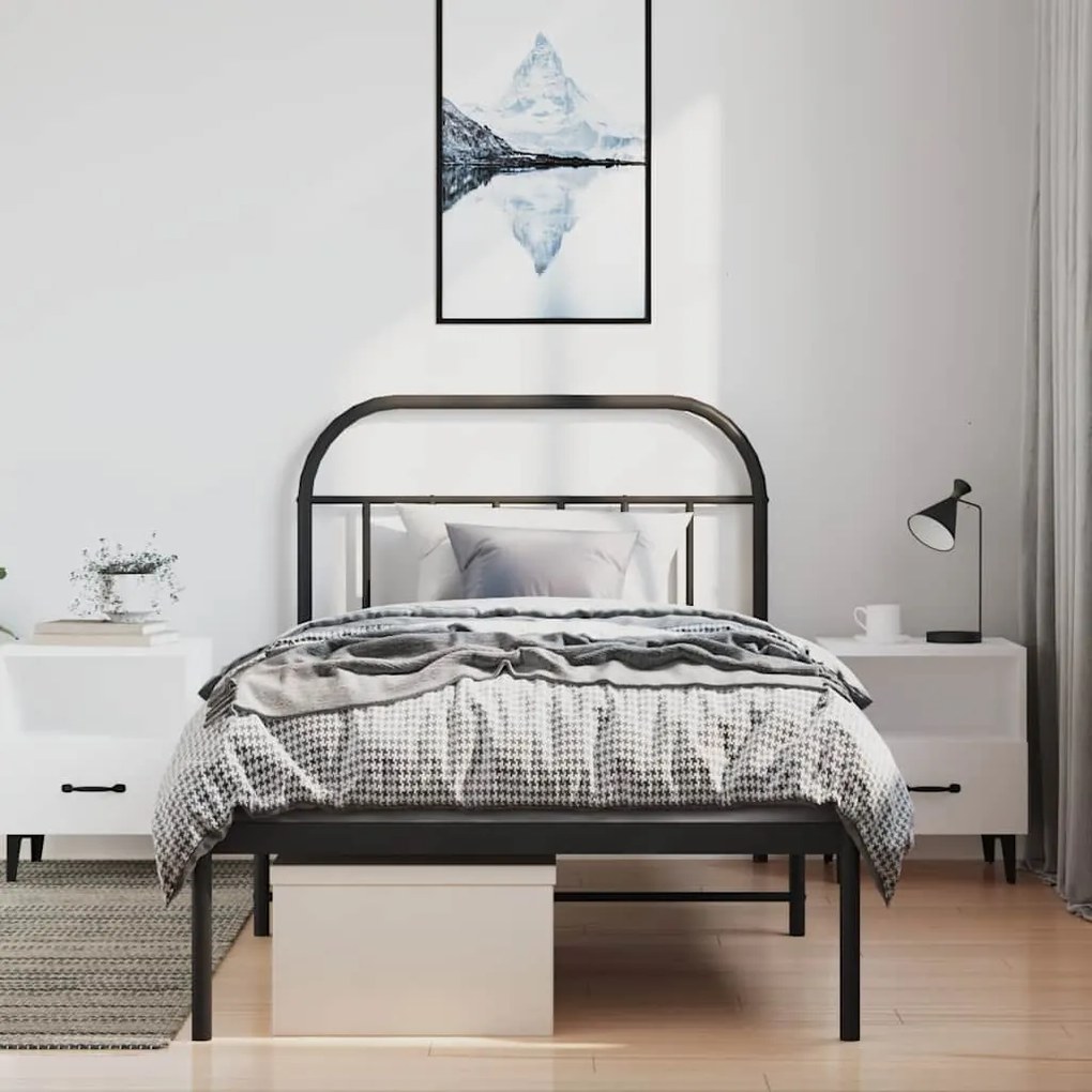 Estrutura de cama com cabeceira 100x190 cm metal preto