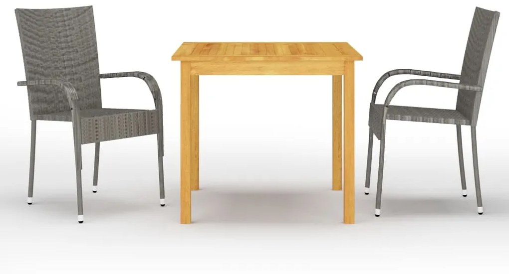 vidaXL 3 pcs conjunto de jantar para jardim cinzento