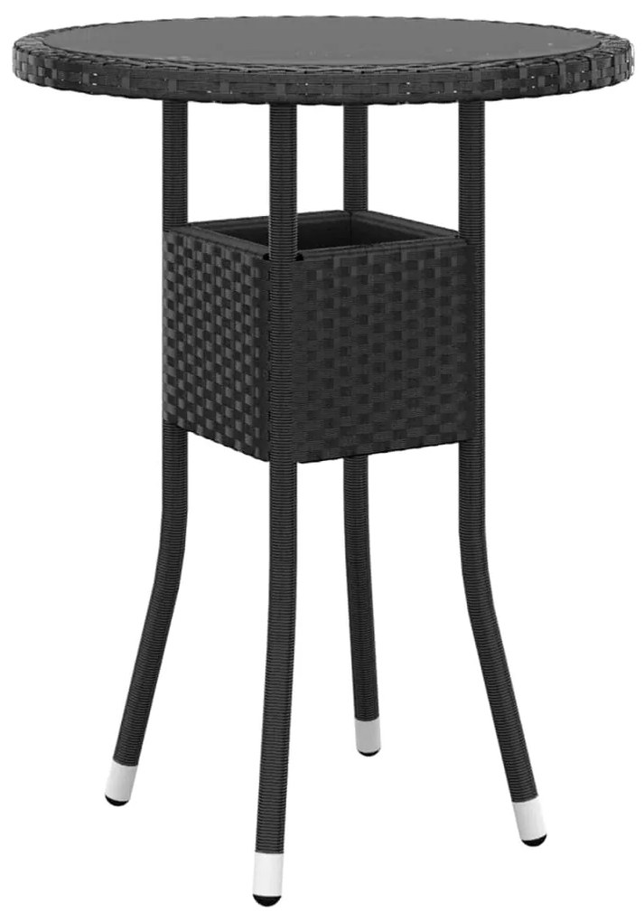 3 pcs conjunto bistrô p/ jardim vime PE e vidro temperado preto