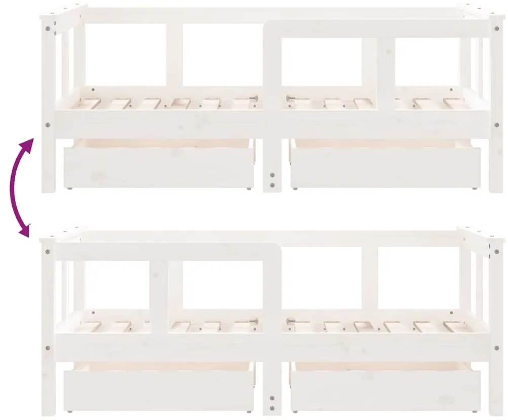 Estrutura cama infantil c/ gavetas 70x140cm pinho maciço branco