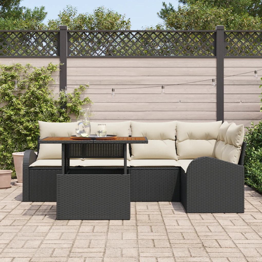 Conjunto de Sofá de Jardim vidaXL de 6 Peças com Almofadas Preto Ratta