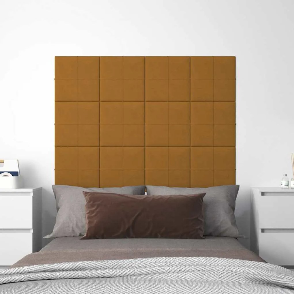 vidaXL Painel de parede 12 pcs 30x30 cm veludo 1,08 m² castanho