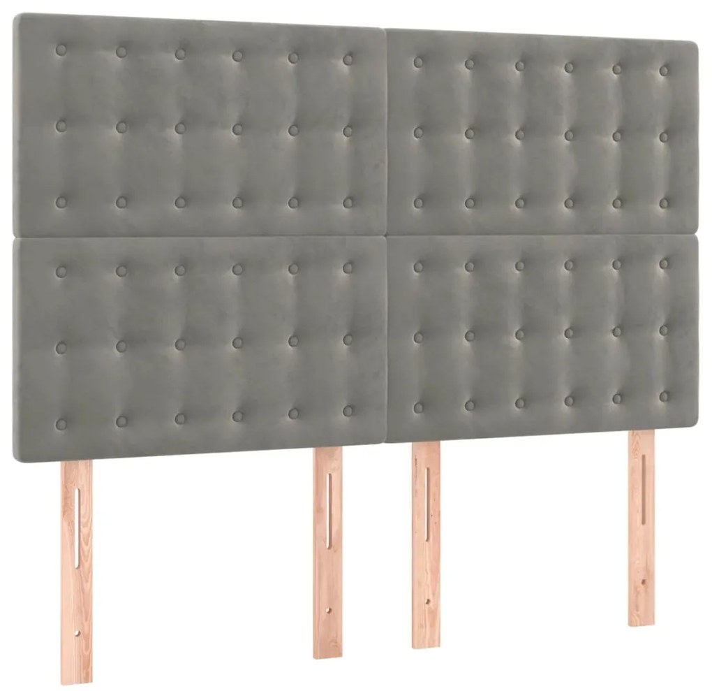 Cama box spring c/ colchão/LED 140x190 cm veludo cinzento
