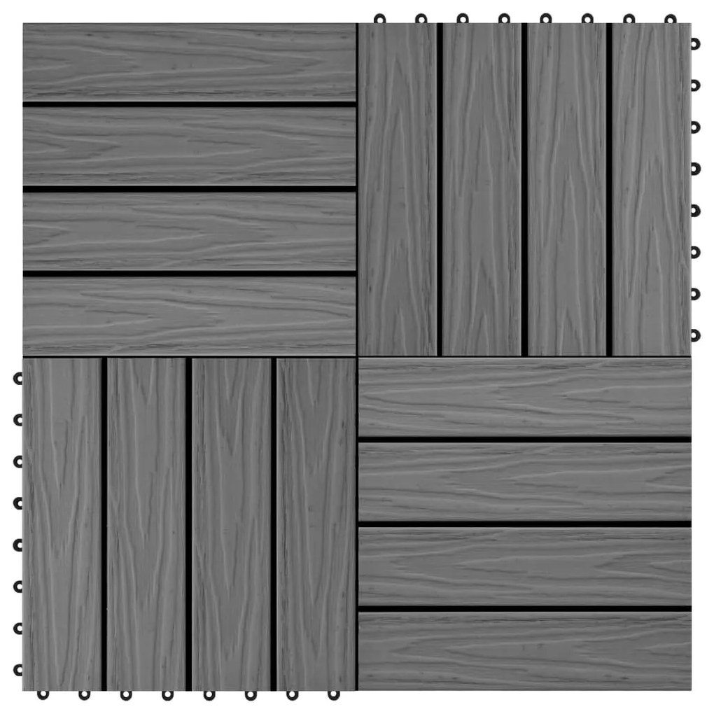45035 vidaXL Ladrilho pavimento relevo profundo 11 pcs WPC 1m² cinzento