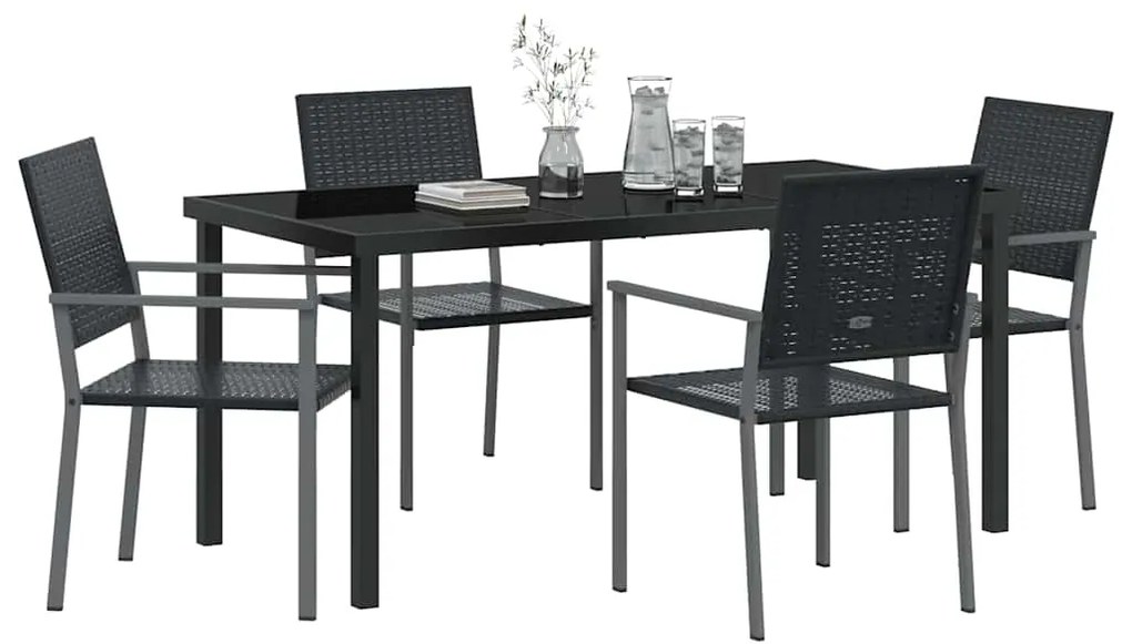 Conjunto de Jantar de Jardim 5 Peças Preto em Rattan Sintético