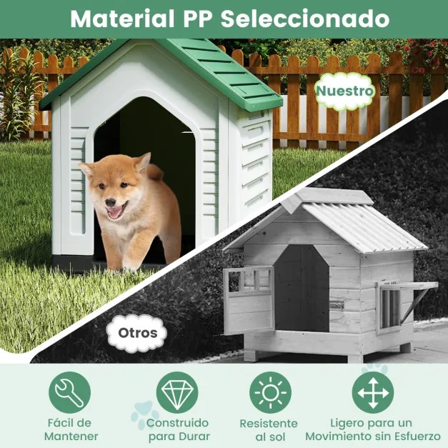 Casota para cães 66,5 x 52 x 60 cm com porta metálica com fechadura e telhado inclinado Boa ventilação para interior e exterior Verde