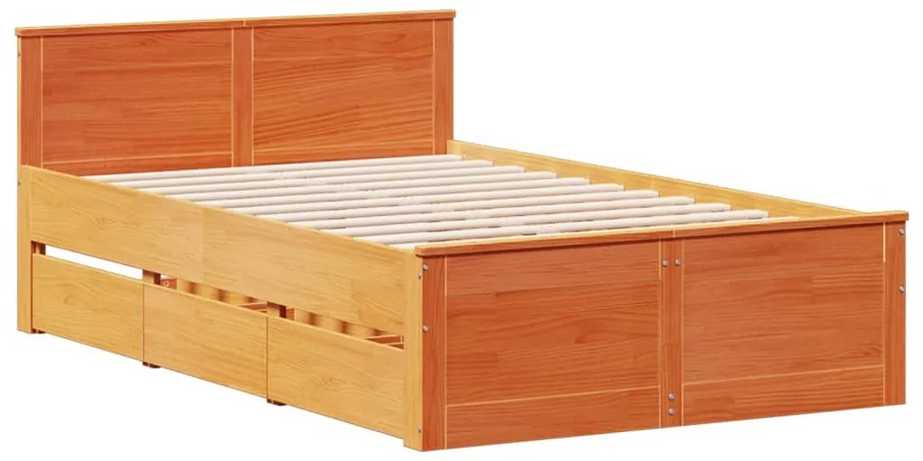 Cama c/ estante sem colchão 120x200cm pinho maciço castanho-mel