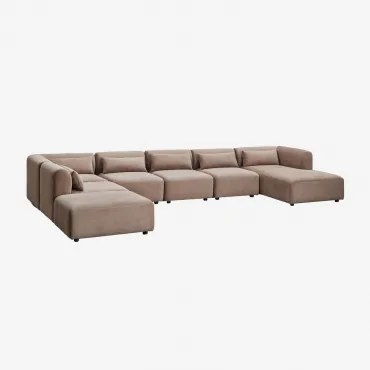 Sofá Modular Chaise Longue Direito De 6 Peças Com Puff Fogler Bombazina Castanho Camel - Sklum